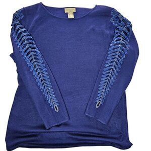 Alessa W Collection Decorative Cut Out Long Sleeve Blue Sweater Size 12
